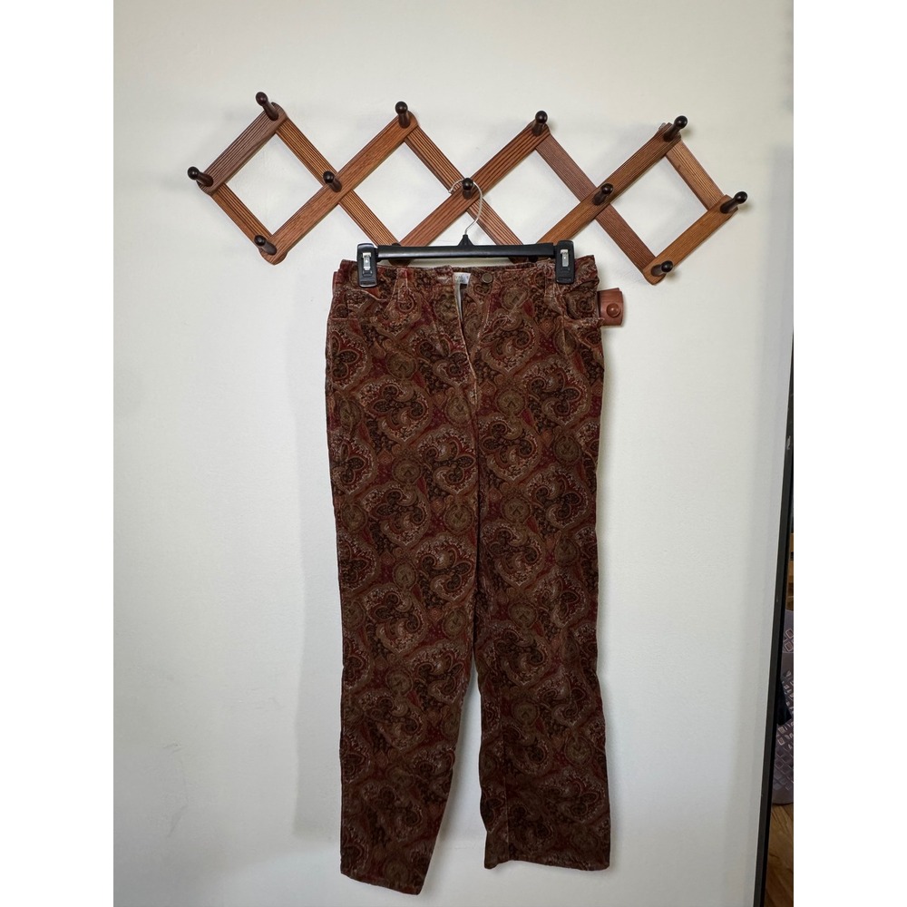 Vintage 90s Napa Valley Paisley Print Stretch Corduroy Trousers Earthy Boho 6P